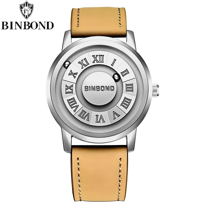 BINBOND B234 Top Luxury Men Quartz Watches Magnetic Levitation Hollow Out Stainless Steel Waterproof Men Watch Relogio Masculino