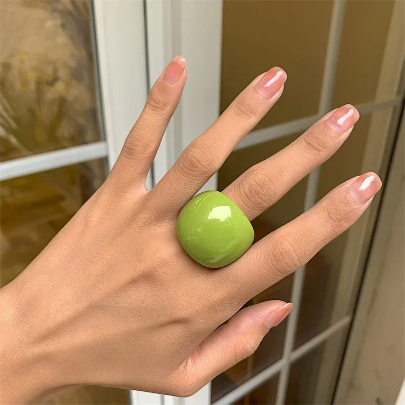 Classic Candy Color Acrylic Ring Exaggerated Geometric Rings Gothic Y2k Jewelry Wholesale Women's Fashion Accessories 반지