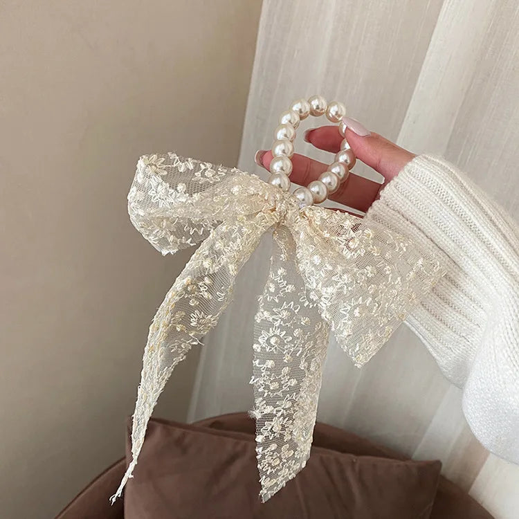 Elegant Lace Embroidery Bow Hair Ties Solid Color Retro Headdress Hair Ties Sweet Girls Princess Hair Accessories Gift