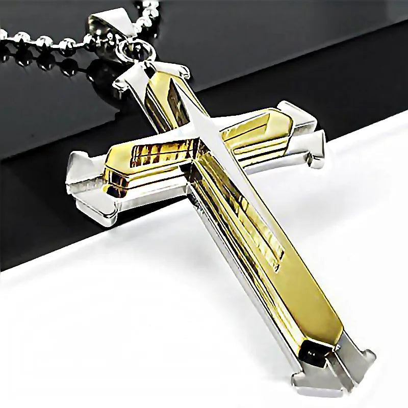 2025 Ins New Cross Pendant Necklace For Men Simple Cool Zircon Black Gold Color Stainless Steel Chain Hip Hop Punk Jewelry Gift