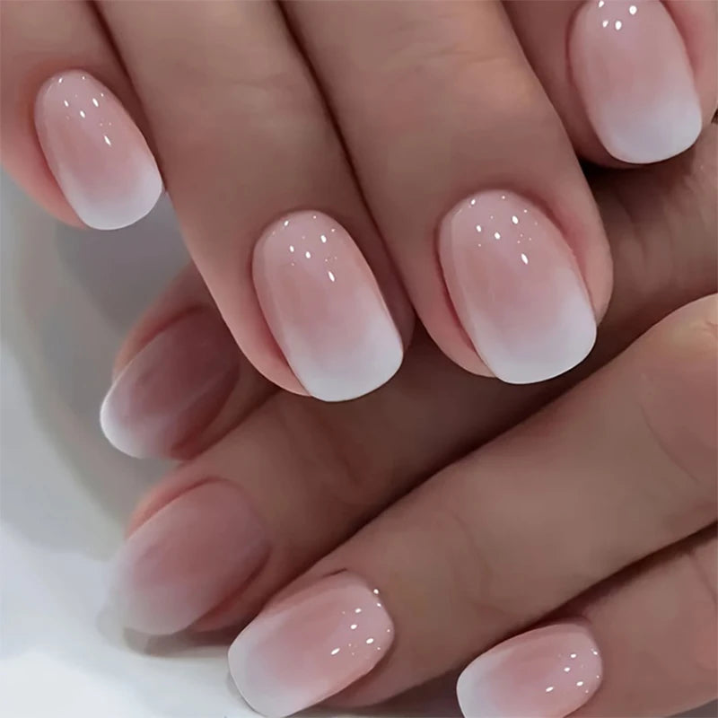 24pcs Milky Jelly Gradient Fake Nails French Nail Waterproof Faux Medium Coffin False Nails Fingernails Press On Nails Tips