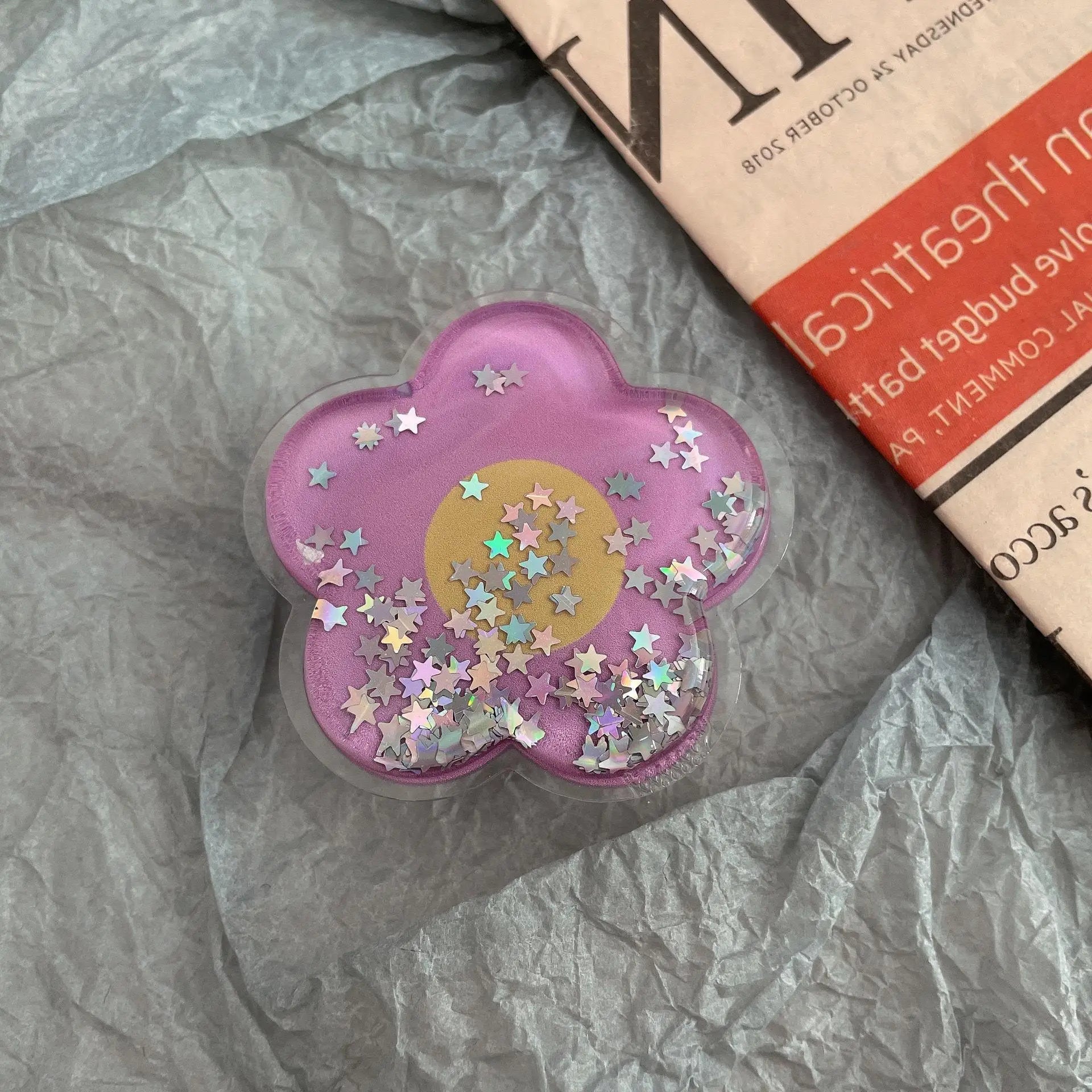 Cartoon Glitter Flowers Liquid Quicksand Phone Grip Stand Holder For iPhone Samsung Huawei Xiaomi Universal Finger Ring Bracket