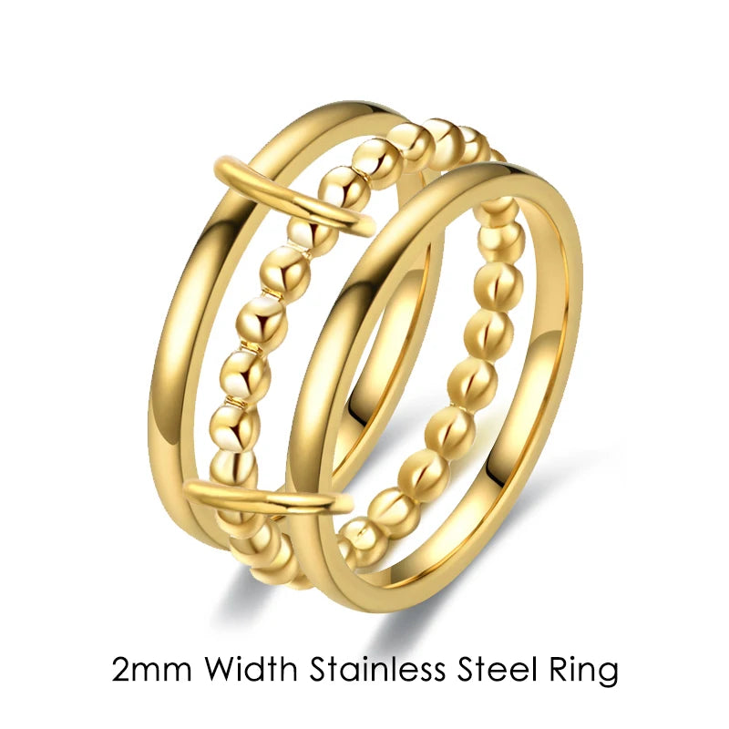 Round Bead Stacking Rings For Women Minimalist INS New Gold Color Stainless Steel Spinelli Ring Men Party Fashion Jewelry Gifts