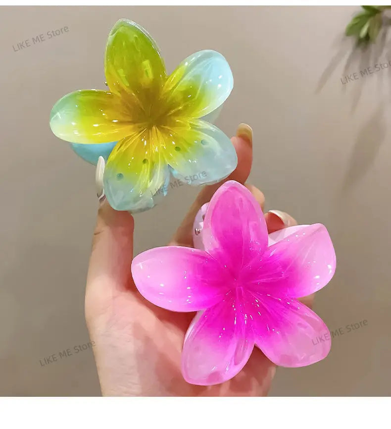 Hawaiian Flower Crab Hair Clips for Women Plumeria Barrettes Large Hair Claw for Thin/Thick Beach Hair Accessories for Girls 8cm