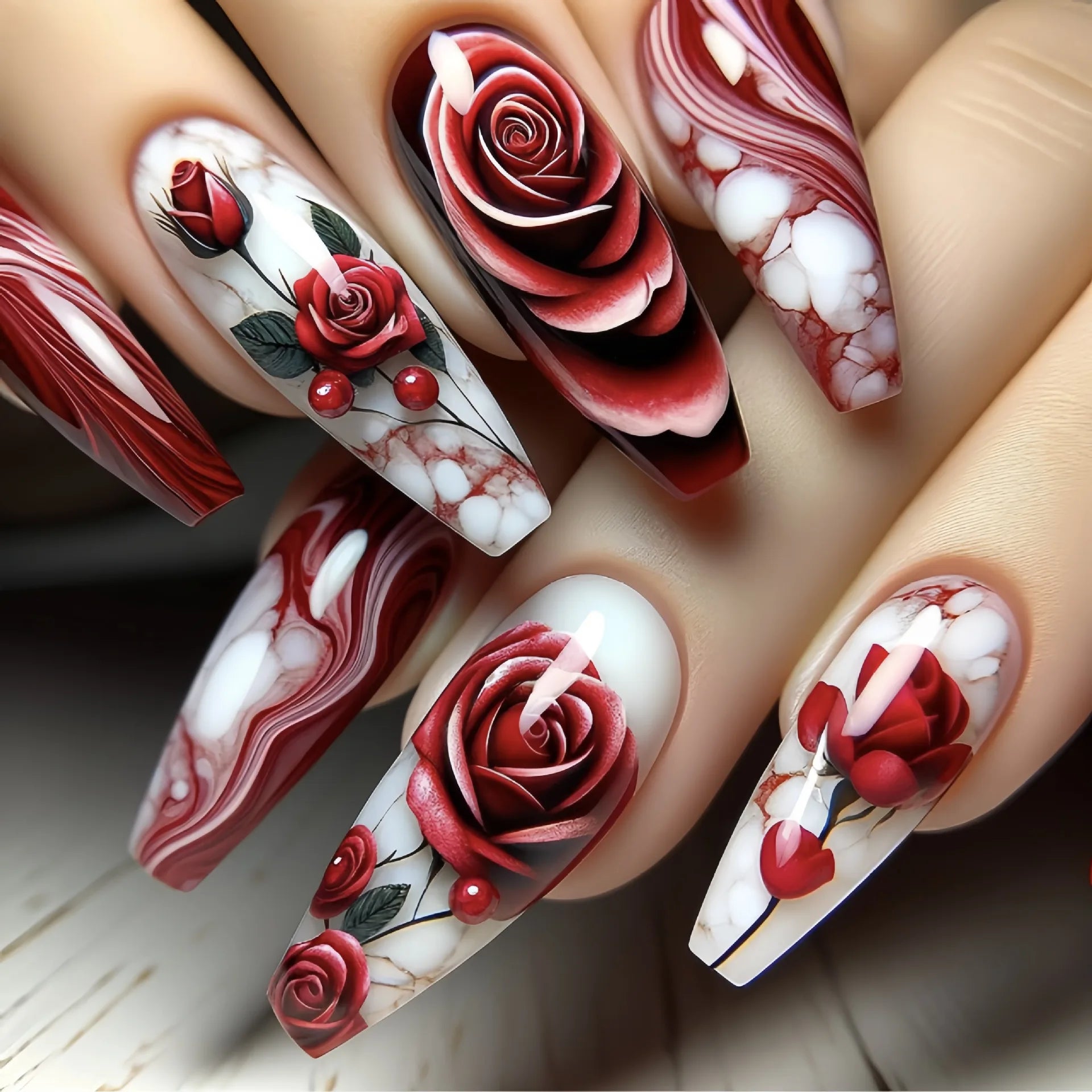24Pcs Sweet Cool Coffin Fake Nails Butterfly Flower Acrylic Nail Glitter Glossy False Nail Full Cover Autumn Press on Nails Tips