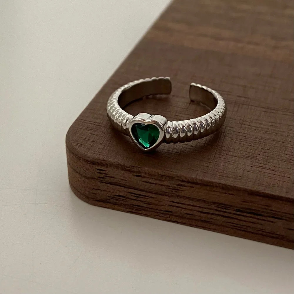 Silver Colorful Zircon Heart Rings for Women Cute Fine Jewelry Minimalist Adjustable Accessories Gift