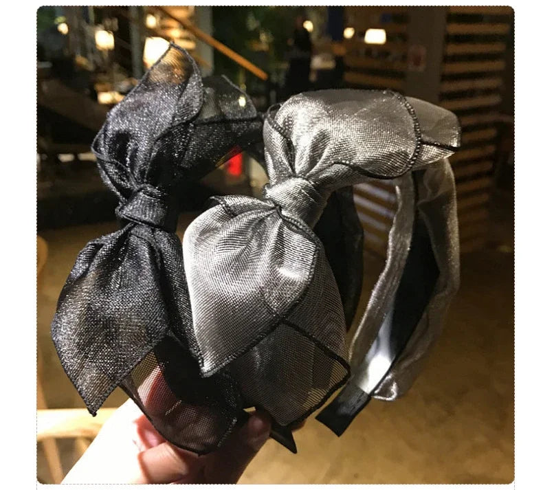 Bow Hairband Black Mesh Headband for Women Korean Fashion Double Layers Headbands with Lips Print Ladies Hair Accessories