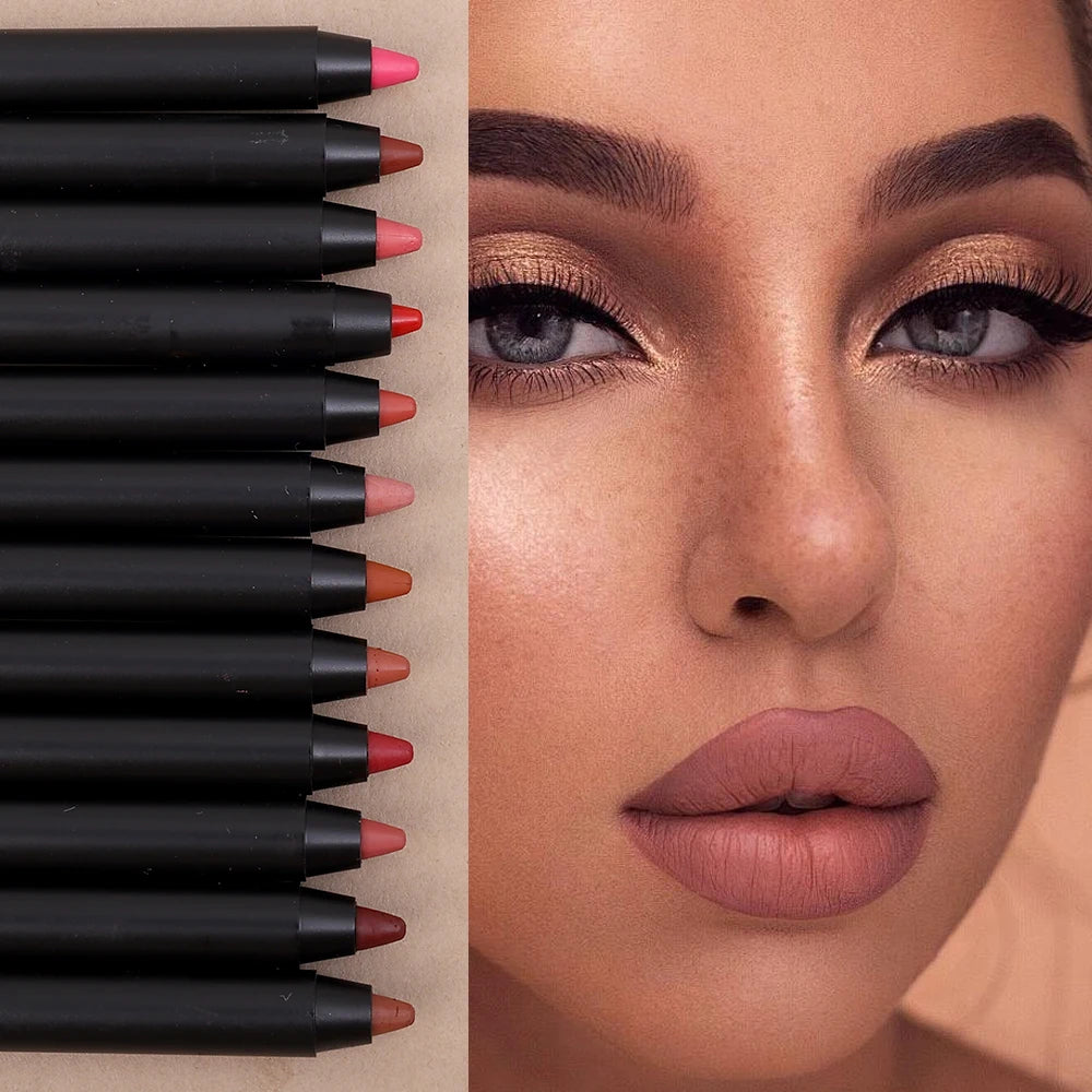 12 Color Lip Liner Pen Smudge-proof  Longwear Rich Lips Colors Smooth Application Color Sensational Shaping Lip Liner Lip Makeup