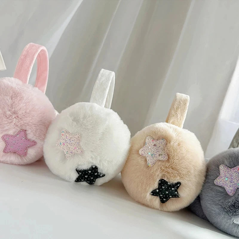 Furry Earmuffs Sequins Stars Pattern Winter Warm Earmuffs Foldable Plush Ear Muffs Women Outdoor Skiing Ear Warmer Earflap Lady