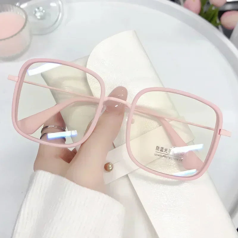 Woman Large Square Frame Glasses Ins Girl Fashion Transparent Reading Glass High-definition Anti-blue Light Computer Eyeglasses