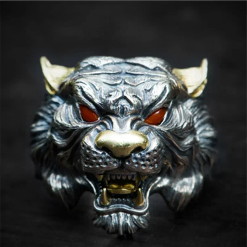 Vintage Ethnic Evil Dragon Head Ring Men\\\'s Gothic Open Ring Male Cool Trend Jewelry