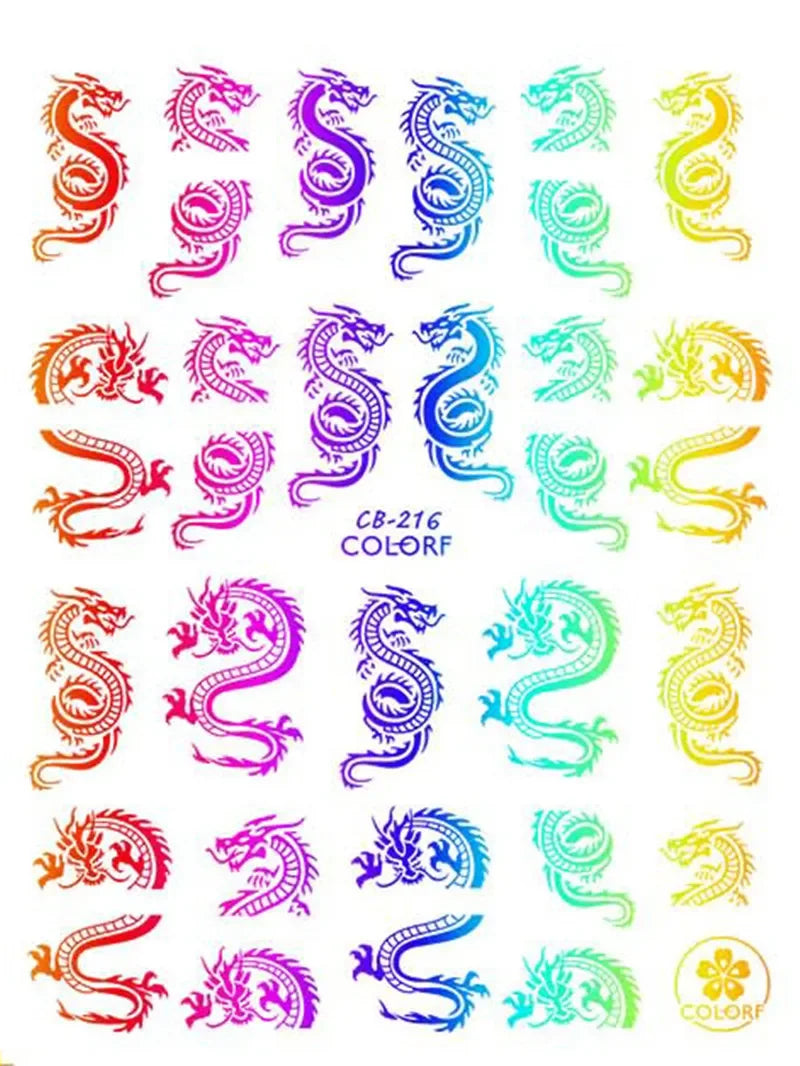 3D Chinese Red Black Dragon Manicure Decor Stickers Snake Nail Sticker DIY Self Adhesive Nail Decals Acrylic Nail Art Decoration