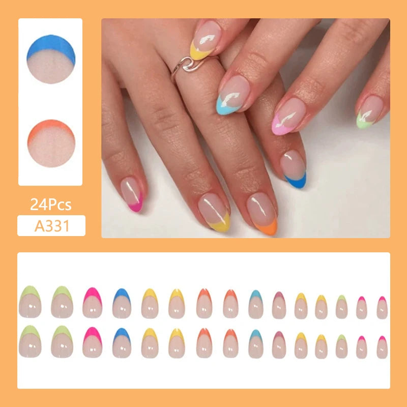 24Pcs/Set Cute and Playful Wearing False Nails French Design Fresh Press on Nail Art Removable Fake Nails