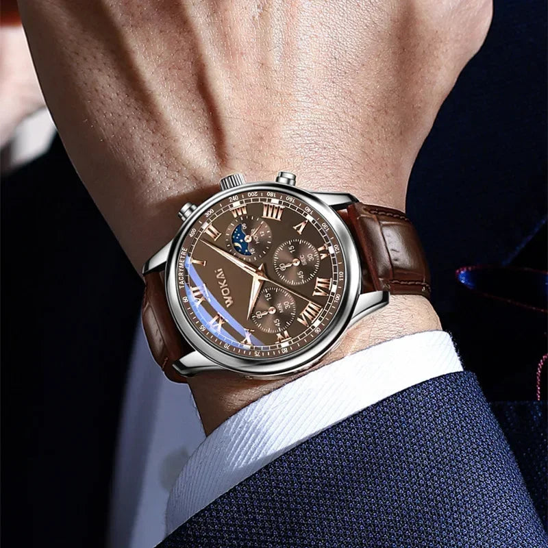 GENEVA High Quality Men's Luxury Belt Fashion Quartz Watch Men Round Business Student Sport Waterproof Glow