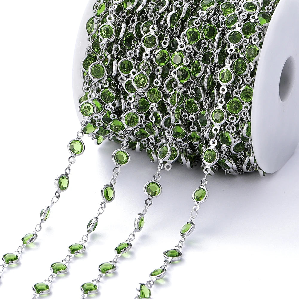 1Meter Colorful Glass Crystal Beads Chain Copper Chains For Necklace Bracelet Jewelry Making DIY Components Accessories