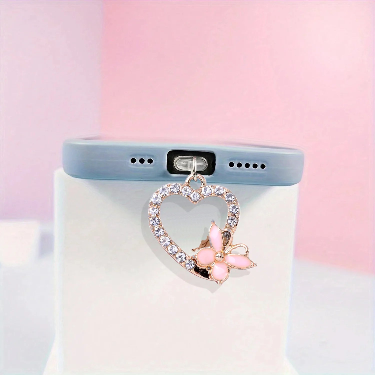 Mobile Phone Dust Plug Pendant New Butterfly With Artificial Pearls And Diamonds Accessory Decoration For iPhone Type-c Port