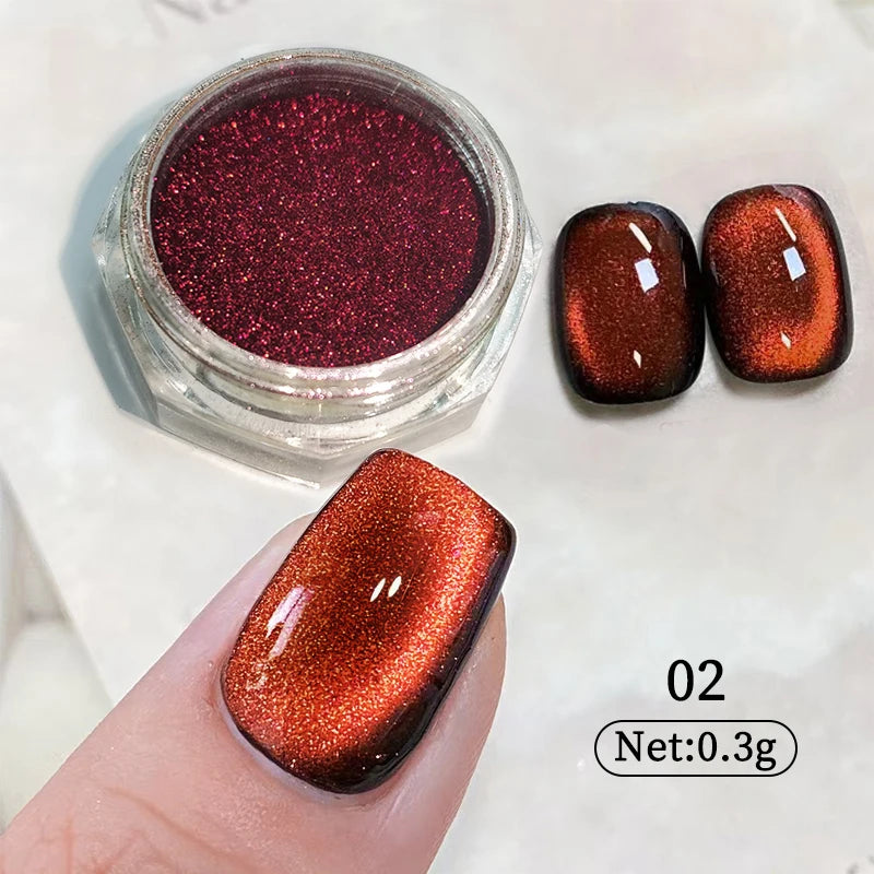 1 Box Red Cat Magnetic Powder Water Light Pink Cat Magnetic Effect Nail Chrome Pigment Dust Manicure New Year Nail Art Supplies