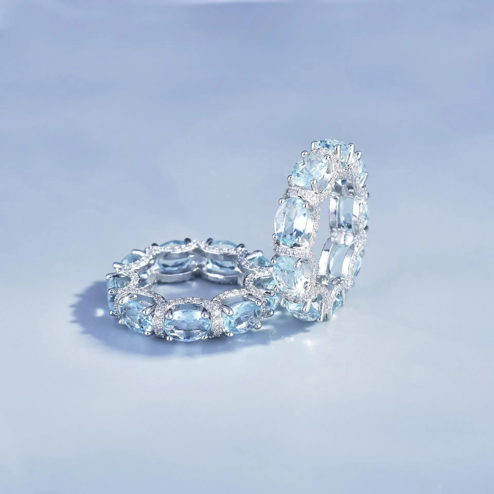 Fashion Jewelry Set for Women Round Aquamarine Bracelet Ring Sets Zircon Bridal Decoration Accessory Banquet Luxury Chain Gifts
