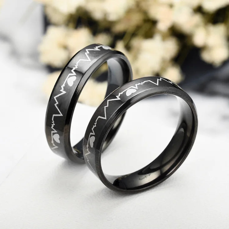 Fashion Titanium Steel ECG Love Couple Ring Korean Simple Trend Youth Boy Girl Heart Rings Jewelry Accessories Gifts
