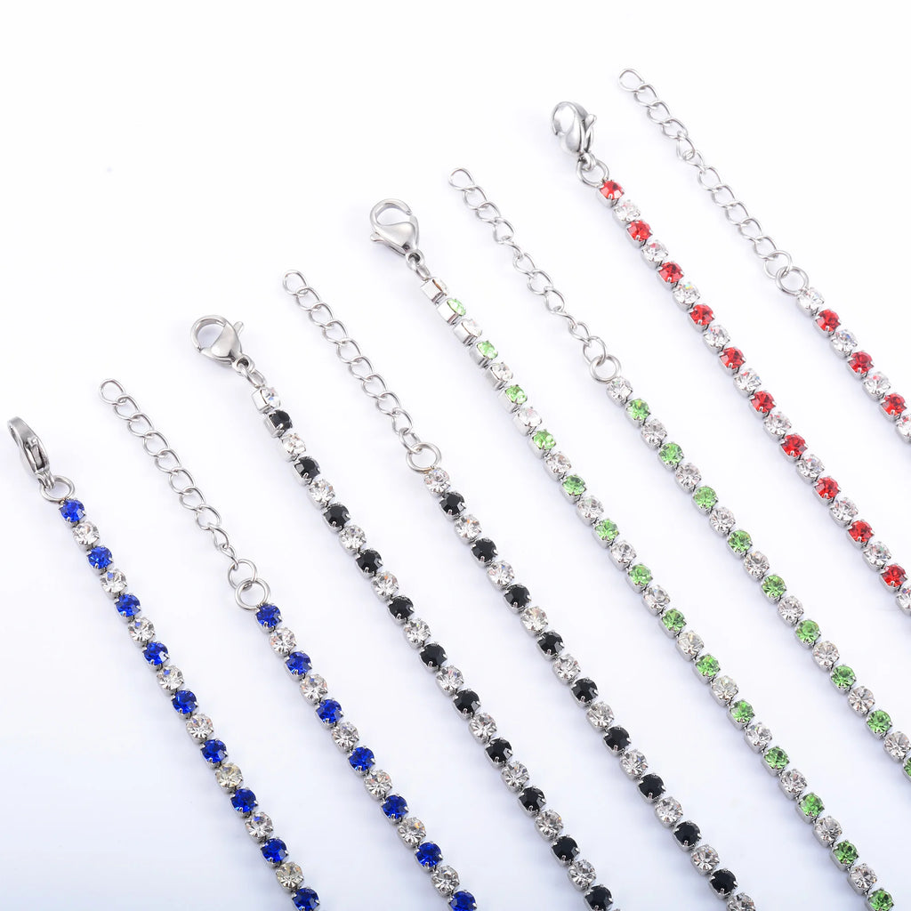 3mm Wide Bling Bling Rhinestone Cubic Zirconia Tennis Bracelet for Women Hand Crystal Chain Bangle Ankle Anklet Stainless Steel