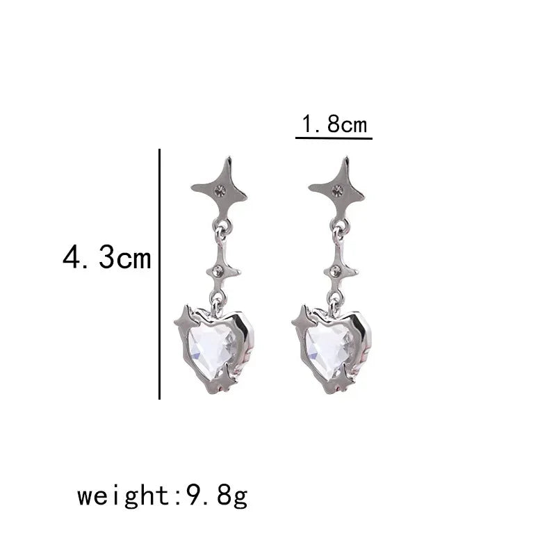 Y2K Goth Heart Cross Star Pendant Earrings for Women Red Zircon Love Earring Gothic Irregular Tassel Stud Earrings Halloween
