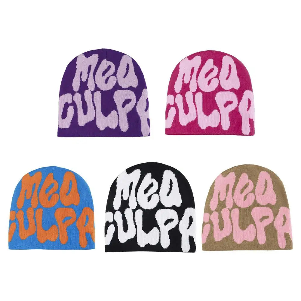 Fashion Korean Y2K Knitting Beanie Hat Cool Letter Graphic Knitting Beanie Cozy Knit Skullies Cap Slouchy Unisex Winter Hats