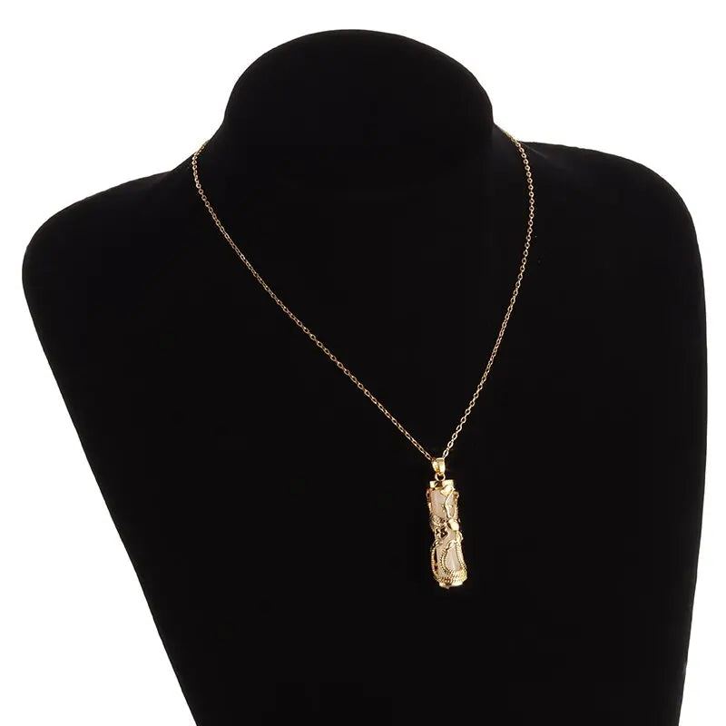 Exquisite Luxury Bamboo Imitation Jade Dragon Column Phoenix Necklace Suitable for Men and Women's Fashionable Charm Jewelry