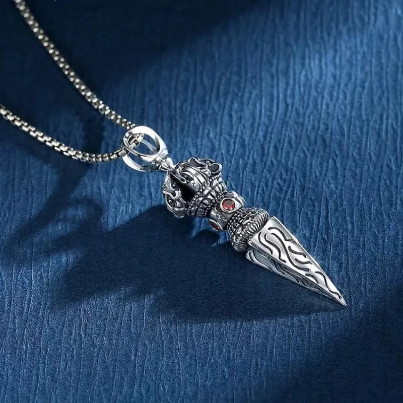 Retro Buddhist Exorcist Vajra Pendant Necklace Fashion Religious Good Luck Amulet Wealth Jewelry for Men