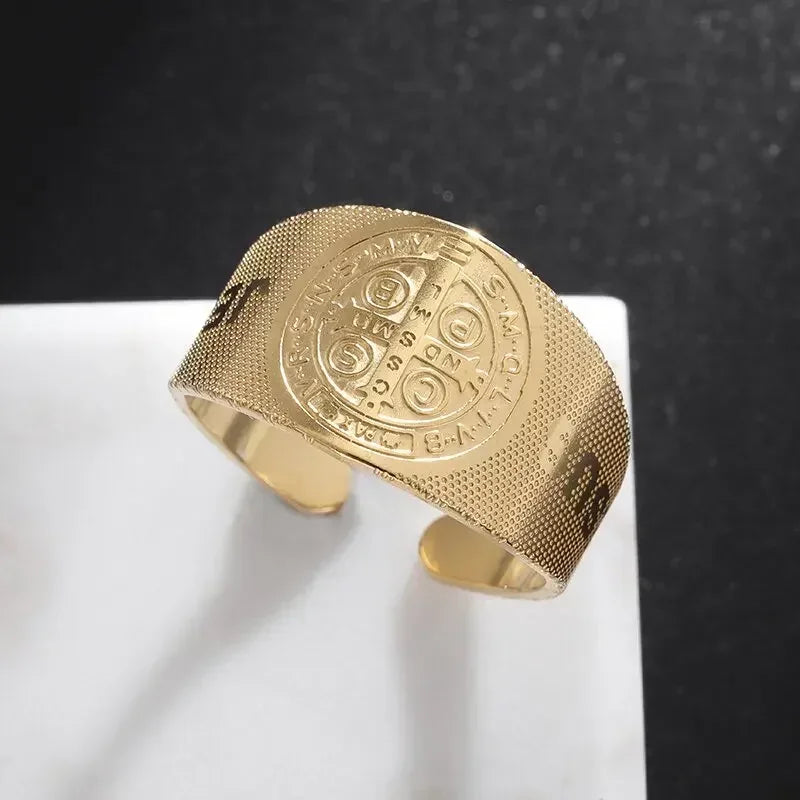 Gold Color Cute Cat Head Chain with Glasses Ring Green Zircon Animal Dog Adjustable Ring Men and Women Hip Hop Trendy Jewelry