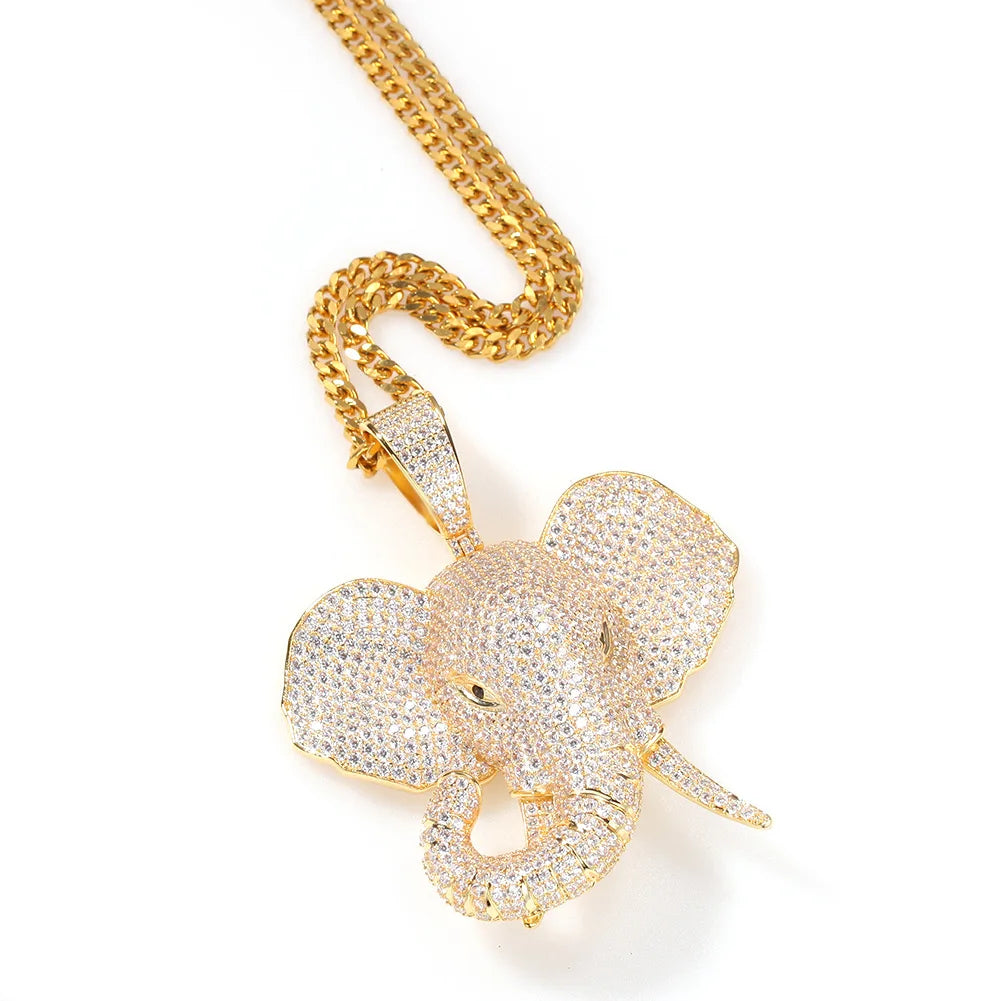 Hip Hop Cubic Zirconia Pave Bling Iced Out Elephant Pendant Animal Necklace Men Women Hip Hop Cool Rap Jewelry Birthday Gift