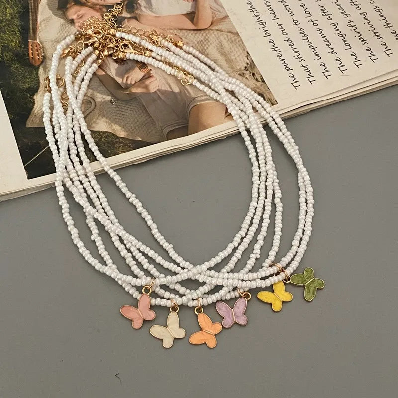 New Fashion Butterfly Pendnat Necklace Small Seed Beads Gift  Choker Necklace White Color Neck Jewlery