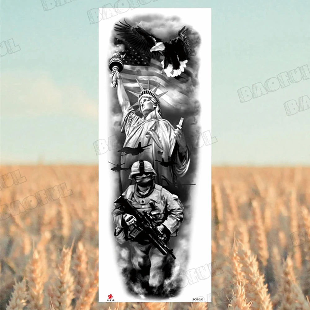 Arm Sleeve Temporary Tattoos For Women Men Realistic Wolf Lion Rosette War Maori Flower Fake Tattoo Stickers Sexy Thigh Tatoos