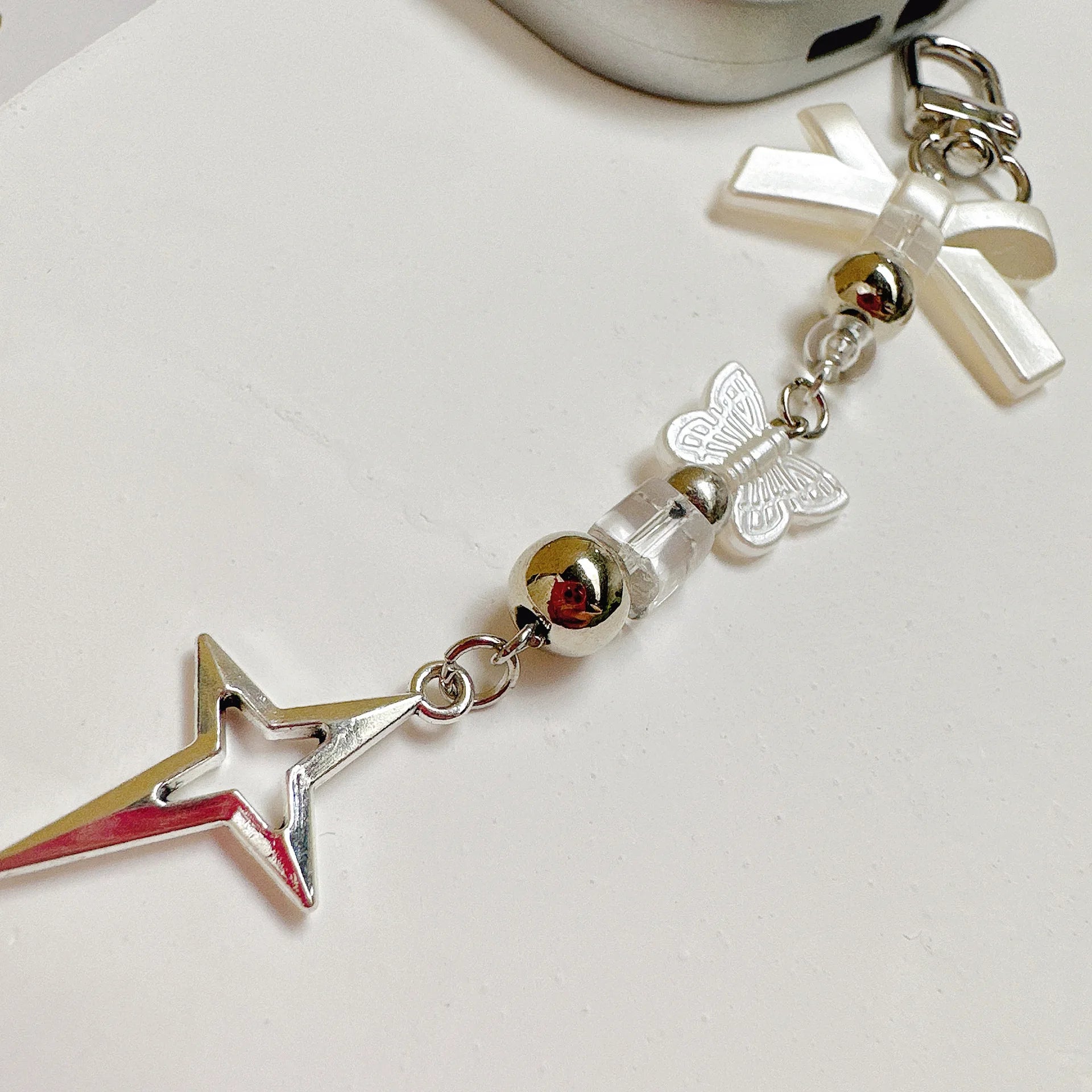 Candy Color Pearl Bowknot Phone Chain Sweet Bear Heart Pendant Earphone Case Anti-Lost Lanyard Bag Decor