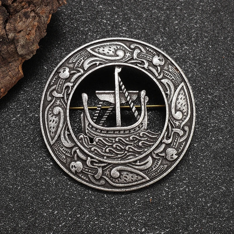 Vintage Norse Mythology Iceland Norse Shield Brooch Medieval Clothing Fastener Clothes Scarf Cloak Jewelry for Men Women
