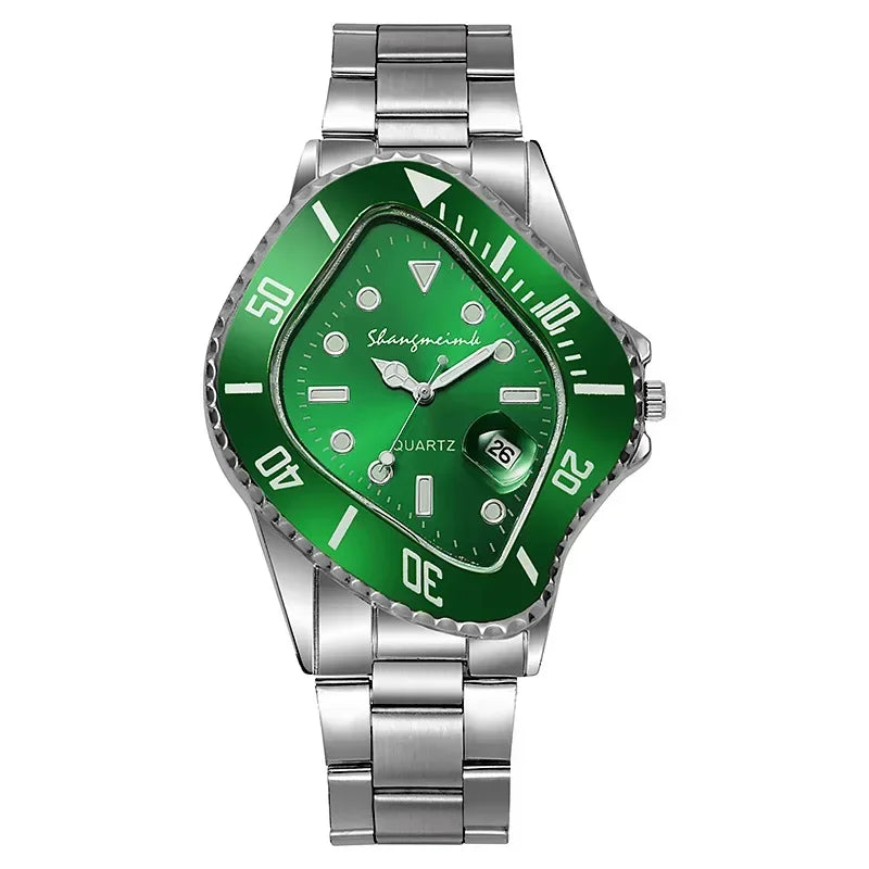 Irregular Watch for Men Unusual Conceptual Reloj Crash Melting Twist Case Quartz Wristwatch Male Man Green Black Clock Masculino