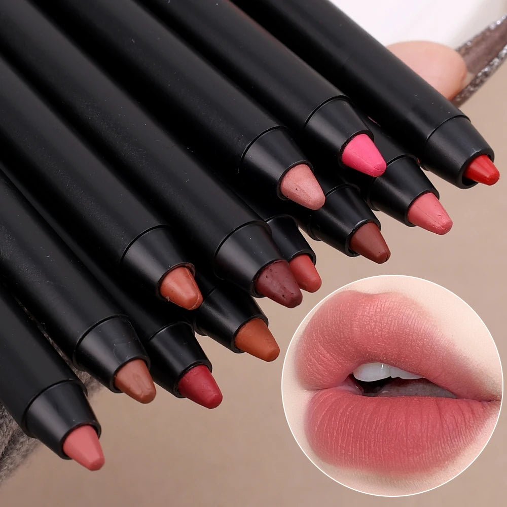 12 Color Lip Liner Pen Smudge-proof  Longwear Rich Lips Colors Smooth Application Color Sensational Shaping Lip Liner Lip Makeup
