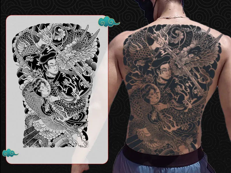 Angel Wings God Tattoo Stickers Realistic Juice Ink Semi Permanent Full Back Body Tattoo Temporary Lasting 2 Weeks Men Adult