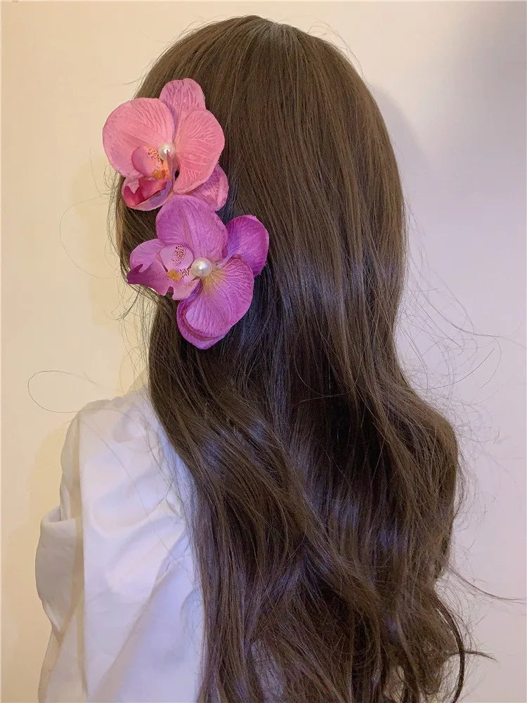 Phalaenopsis Pearl Hair Clip Flower Hairpin Orchid Butterfly Hairs Clip Hair Accessories Hair Styling Tools Bow Flower