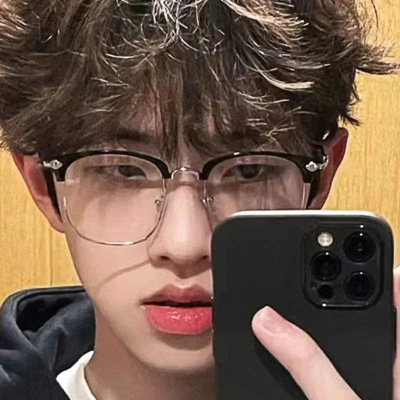 Fashion Classic Half Frame Anti Blue Light Glasses for Men Retro Square Photochromic Eyeglasses Frames Women Computer Goggles