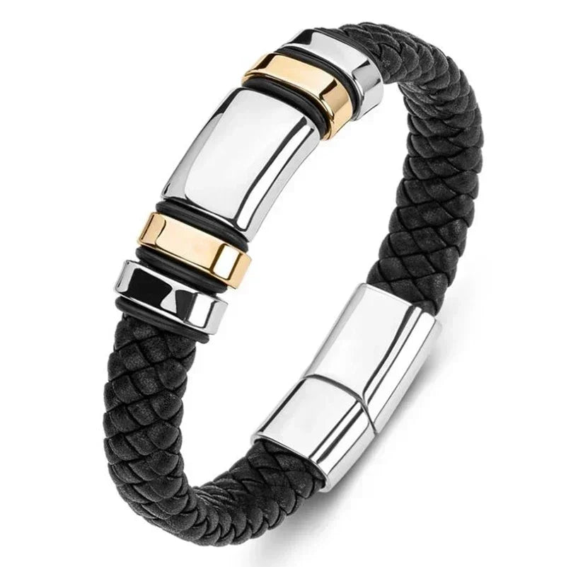 Classic Vintage Magnetic Buckle X Pendant Black Leather Bracelet, Suitable for Men\\\\\\'s Fashion Casual Rock Jewelry