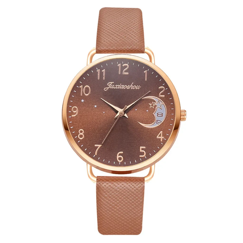 New Famous Brand Women Watch Moon Dial Quartz Watch PU Leather Strap Calendar Wristwatches Clock Gift Reloj Mujer Dropshipping