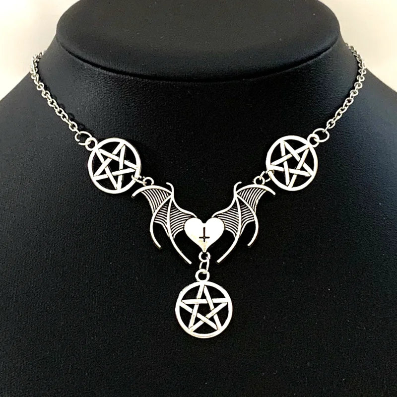 Goth Mysterious Dark Coffin Drop necklace Jewelry Blood Rose Heart cross Bat Skull Angel Charms Vintage necklace for Women gift