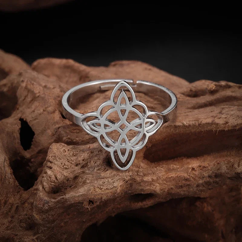 Stainless Steel Witch Knot Adjustable Ring Fashion Women Girls Good Luck Casual Party Jewelry Gift
