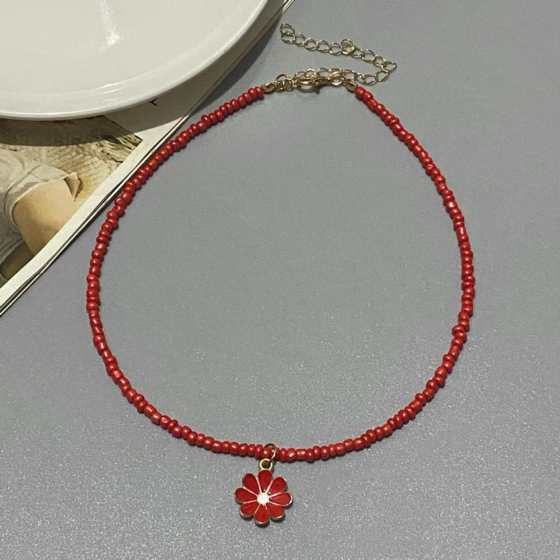 1PC New Fashion Color Seed beads Choker Necklace for Girl Women Flower Pendant Collar Jewelry Gift for Friend Wholesale Necklace