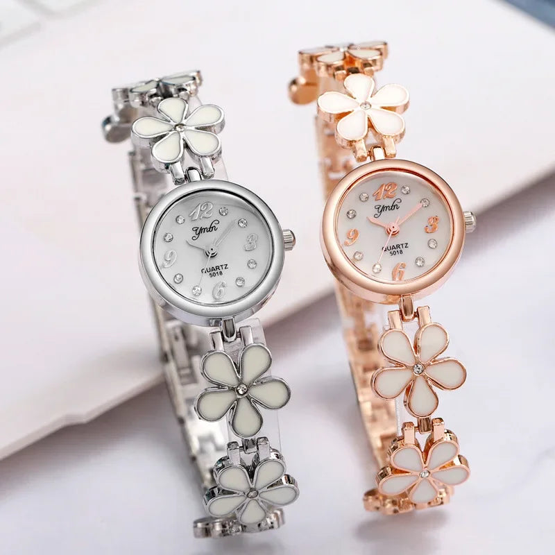 Korean Fashion Women's Watches Flower Shaped Strap Rhinestone Dial Ladies Quartz Wristwatches Dropshipping Relojes Para Mujer