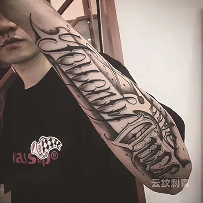 Long Lasting Temporary Tattoo Stickers Men Arm Sleeve Body Painting Juice Ink Fake Tattoo For Male Adult Semi Permanent Tattoos