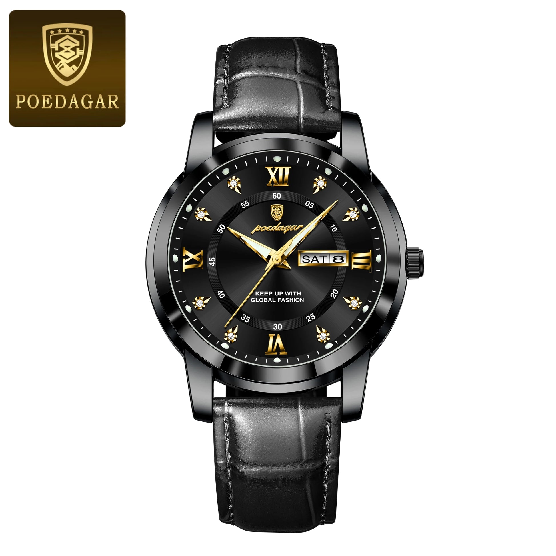POEDAGAR Luxury Business Men Watch Waterproof Luminous Week Date Man Wristwatch High Quality Leather Sports Men's Quartz Watches