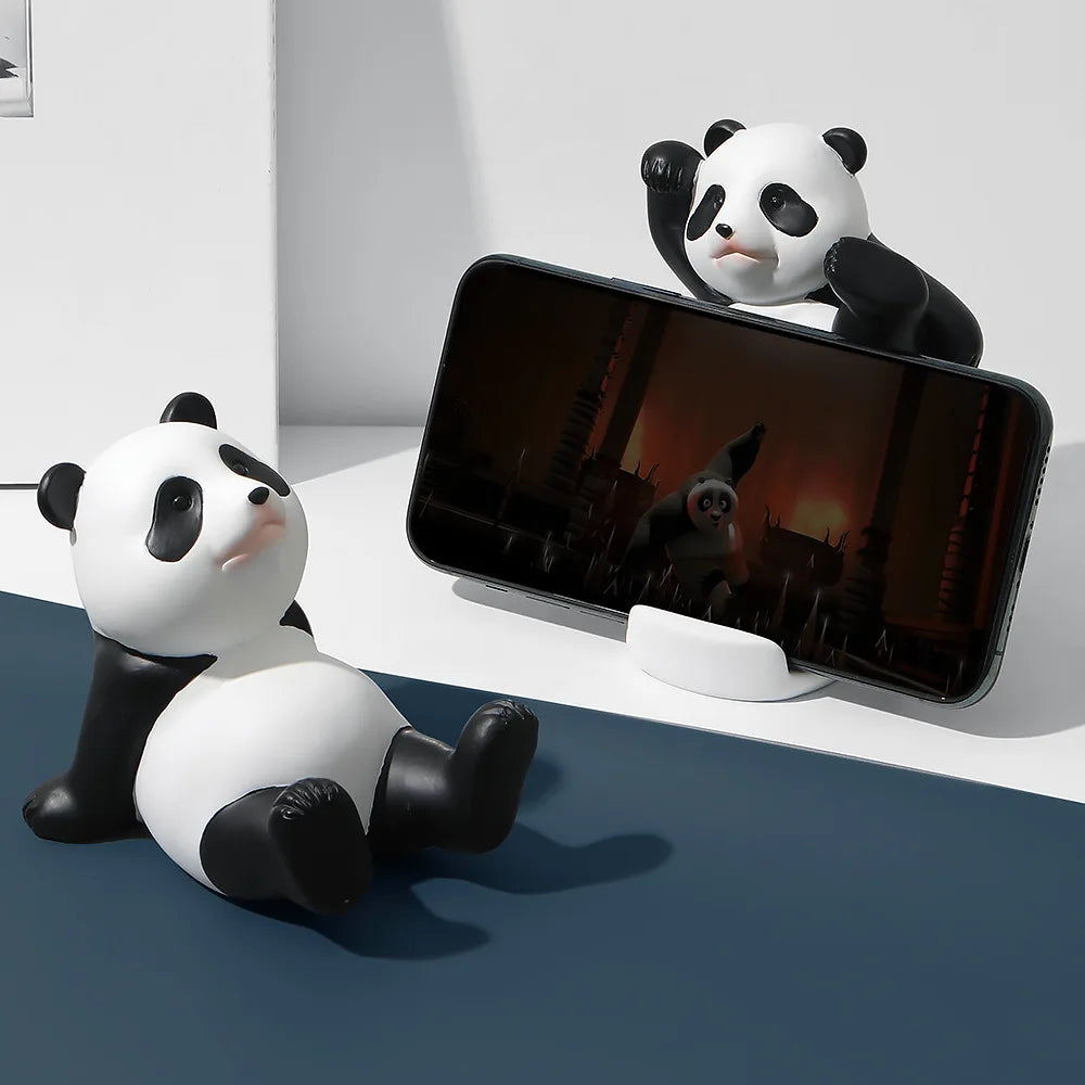 Panda Figurines For Interior Universal Cell Mobile Phone Stand Holder Modern Resin Sculpture Statue Home Office Desk Decor