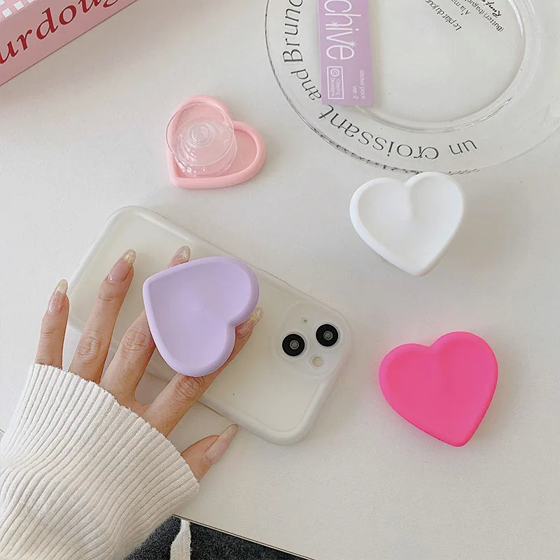 Silicone Heart-Shaped Round Phone Grip Stand Holder Pocket Socket Griptok Foldable Finger Ring Phone Stand For Iph Mobile Phone