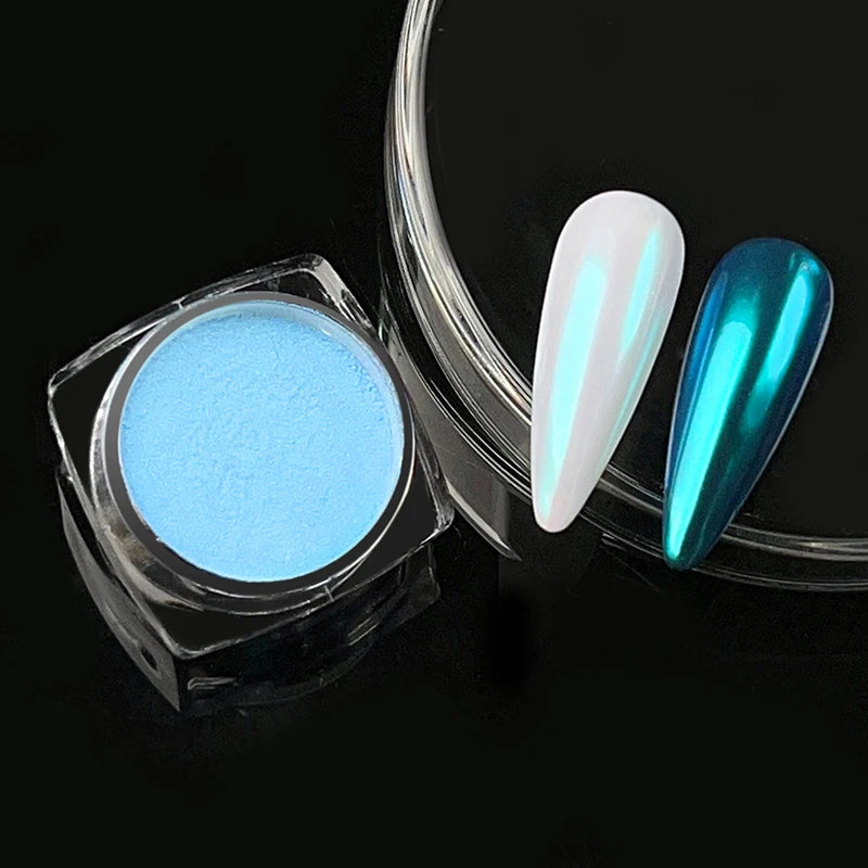 NICOLE DIARY Bright White Pearl Nail Powder Moonlight Plating Mirror Aurora Effect Pigments UV Gel Polish Chrome Dust Nail Decor